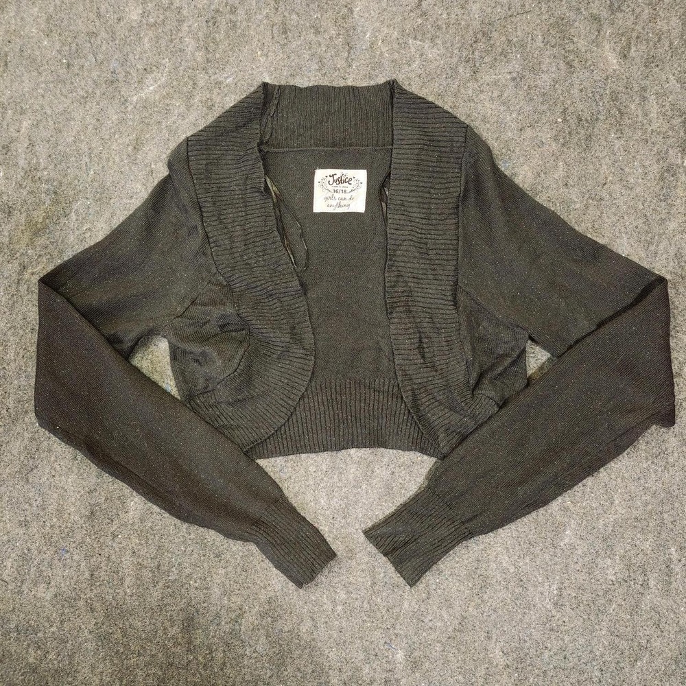 Justice Girls 16/18 Cropped Cardigan Shrug Grey Silver Glitter Y2K Glamour